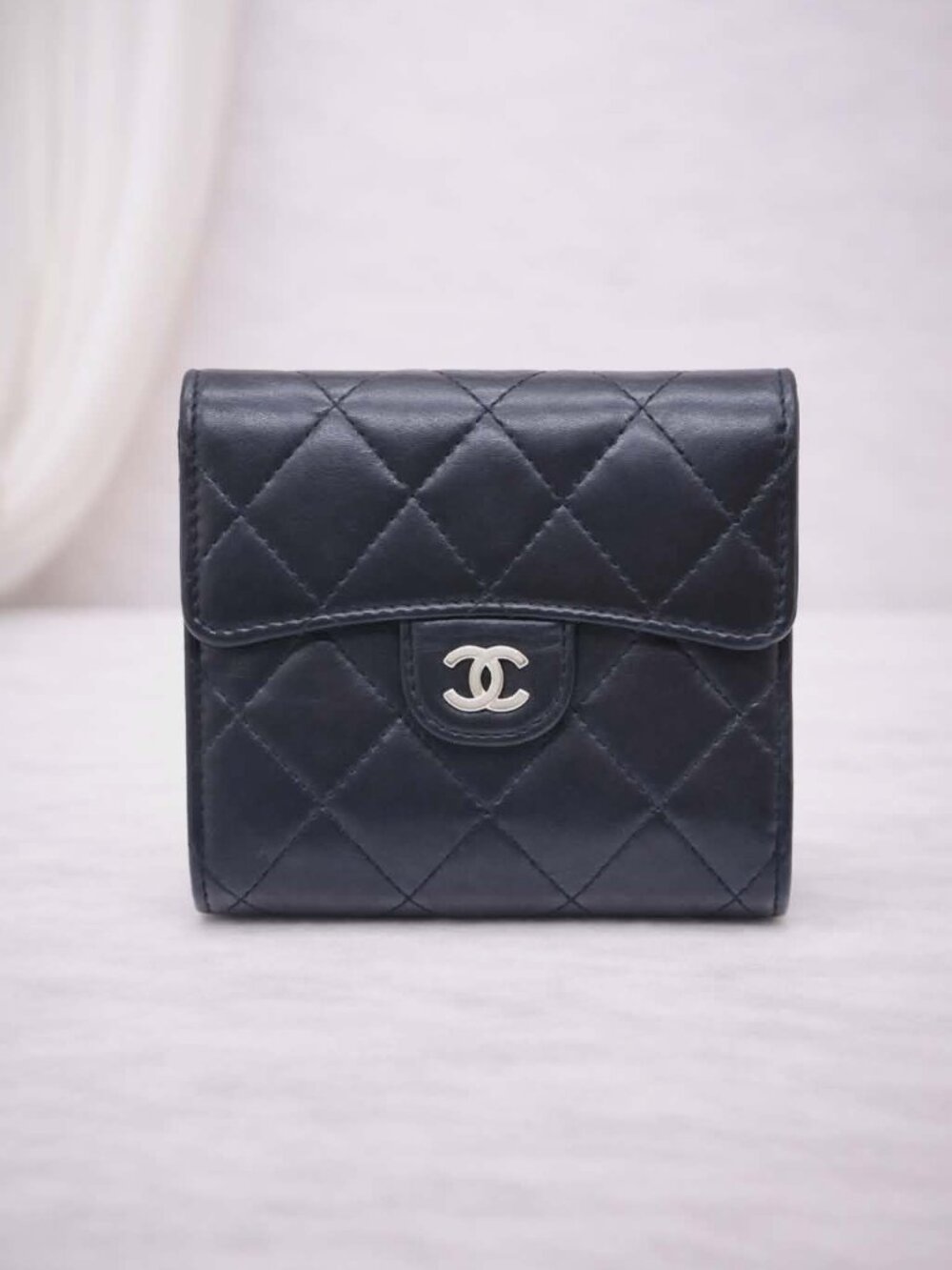 Authentic Chanel CC Quilted Black Compact Wallet Luxury Designer